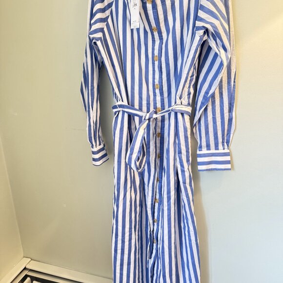 NWT Banana Republic Off The Shoulder Midi Shirt Dress Blue Stripe - Picture 7 of 7
